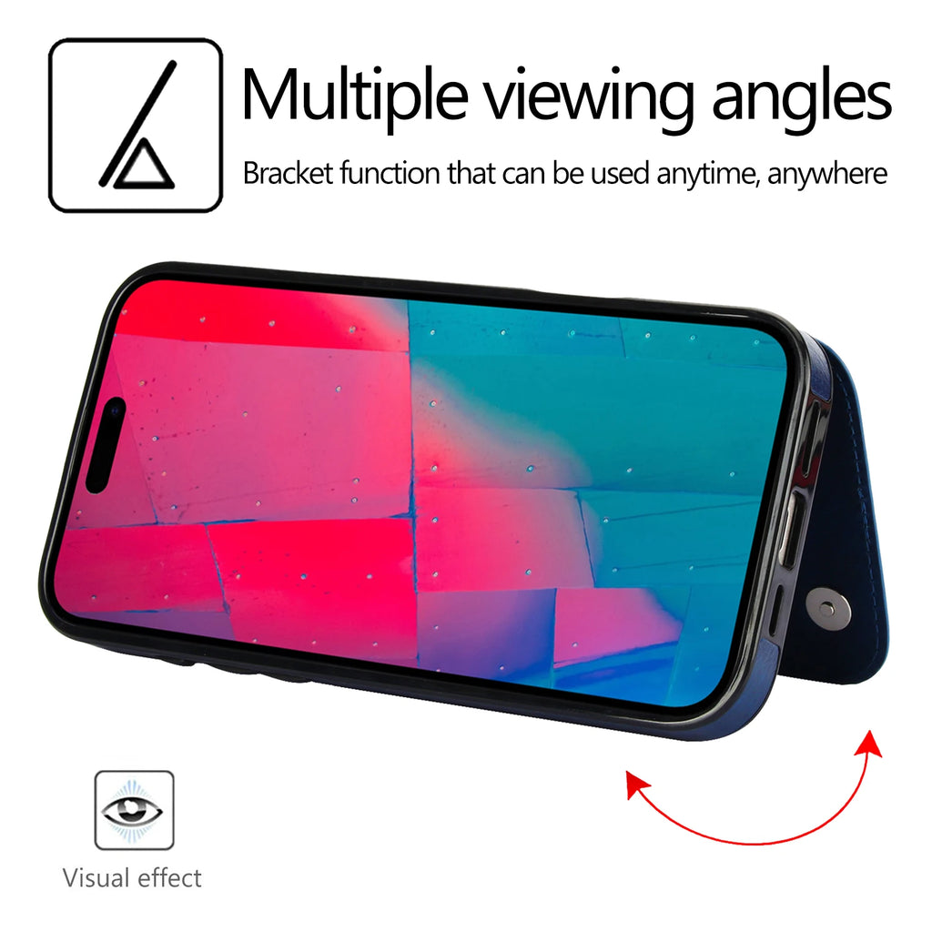 Retro Leather Wallet Phone Case Card Slots Magnetic PU Leather Mobile Case for iPhone 17 16 15 14 Pro Max