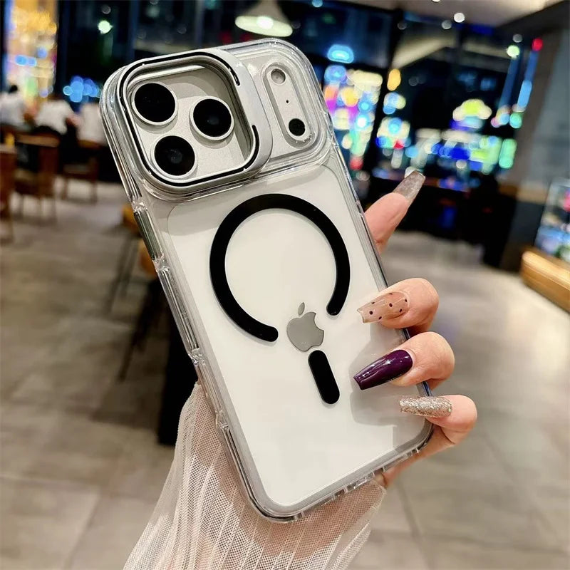 Luxury Metal Bracket Orange Stand Phone case for iphone 16 17 Invisible Magnetic Stand Phone Cover for iphone 16 15 14 13 12 Pro