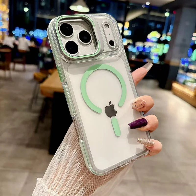 Luxury Metal Bracket Orange Stand Phone case for iphone 16 17 Invisible Magnetic Stand Phone Cover for iphone 16 15 14 13 12 Pro