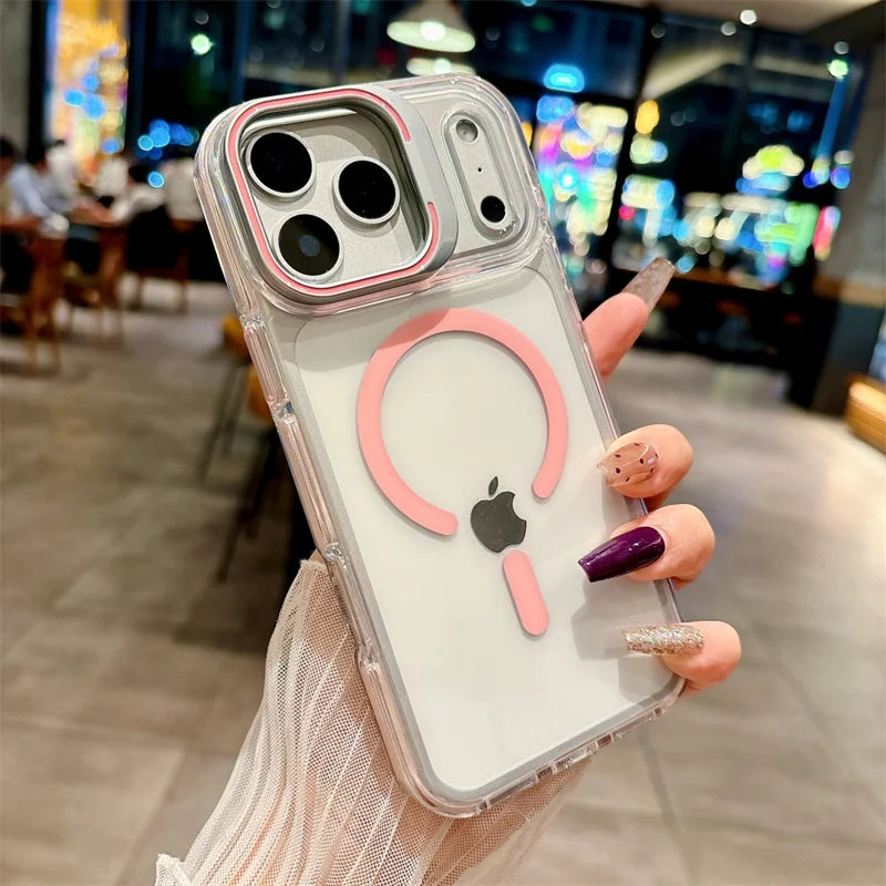 Luxury Metal Bracket Orange Stand Phone case for iphone 16 17 Invisible Magnetic Stand Phone Cover for iphone 16 15 14 13 12 Pro