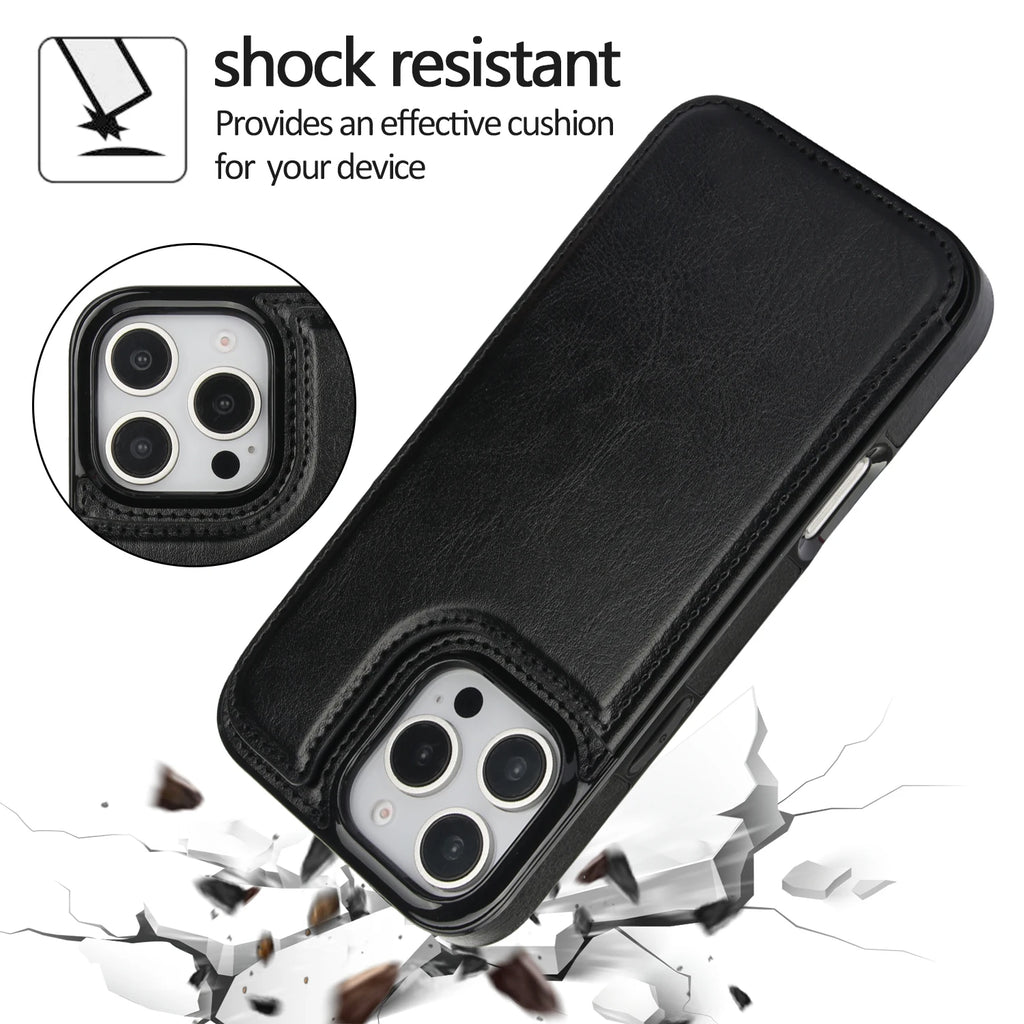 Retro Leather Wallet Phone Case Card Slots Magnetic PU Leather Mobile Case for iPhone 17 16 15 14 Pro Max