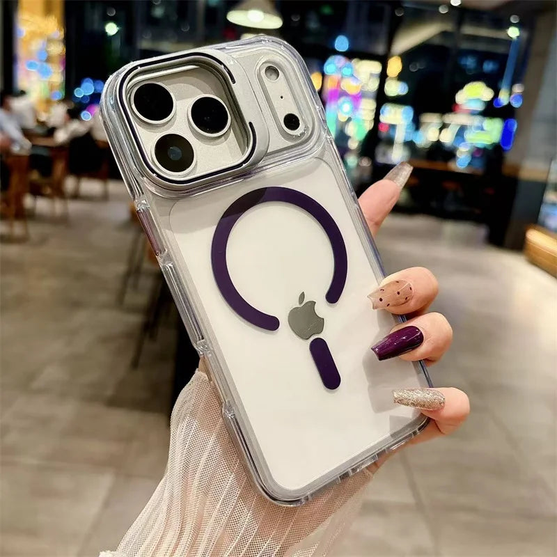 Luxury Metal Bracket Orange Stand Phone case for iphone 16 17 Invisible Magnetic Stand Phone Cover for iphone 16 15 14 13 12 Pro