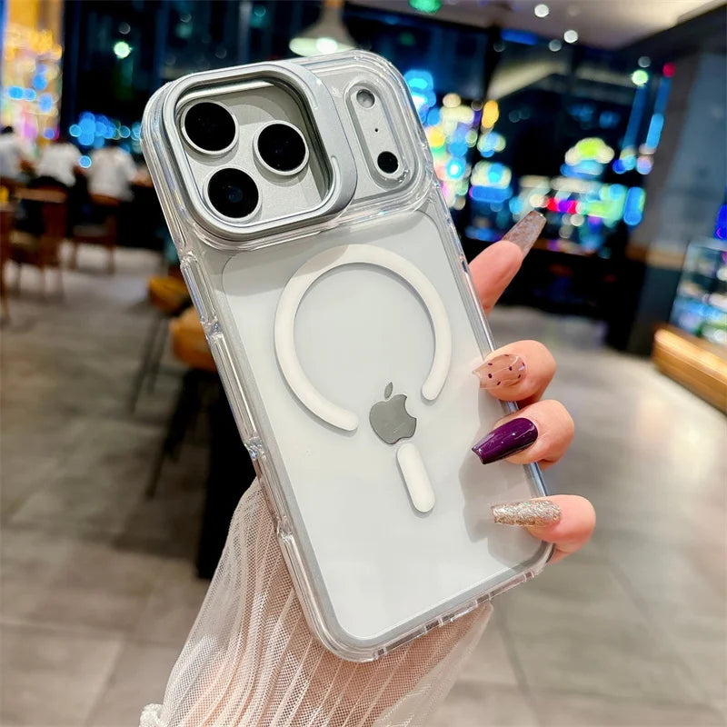 Luxury Metal Bracket Orange Stand Phone case for iphone 16 17 Invisible Magnetic Stand Phone Cover for iphone 16 15 14 13 12 Pro