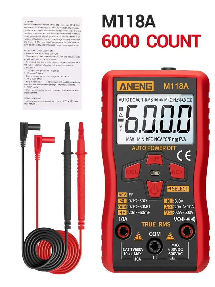 Digital Multimeter Mini Mmultimetro 6000 Count ANENG M118A AC Voltage Auto Capacitance Resistance Diode Meter NCV Tester Tool